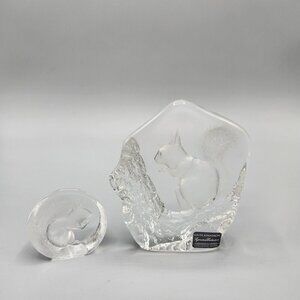 Mats Jonasson Squirrel Paperweight Lead Crystal Glass Sweden Signed Lot of 2